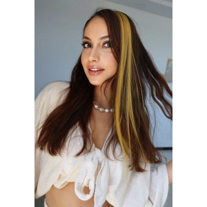 Yan Çıt Çıt Postiş / Hardal Renk / 50 Cm