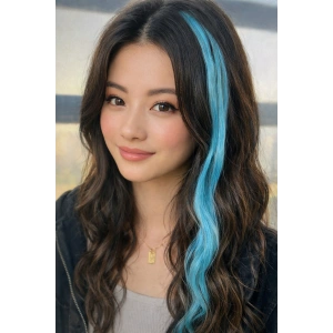 Yan Çıt Çıt Postiş / Mavi Renk Dalgalı / 50 Cm