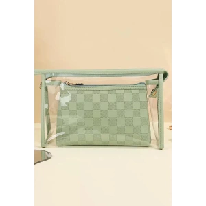 Yeşil Renk 2li Şeffaf Makyaj Çantası