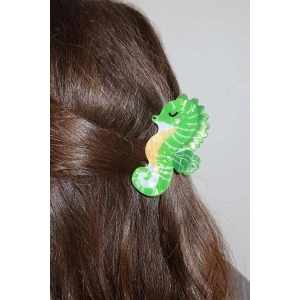 Yeşil Renk Deniz Atı Figürlü Kemik Mandal Toka