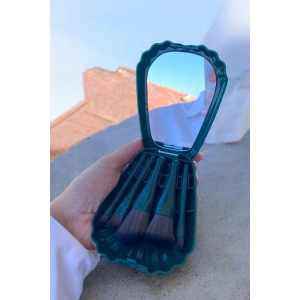 Yeşil Renk Deniz Kabuğu Figürlü Makyaj Fırçası/ Ayna Set