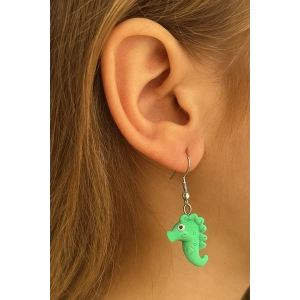 Yeşil Renk Denizatı Figürlü Çocuk Küpe (Çift)