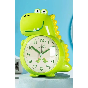 Yeşil Renk Dinazor Figürlü Dekoratif Alarmlı Masa Saati