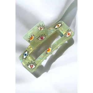 Yeşil Renk Göz Figürlü Kemik Mandal Toka