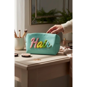 Yeşil Renk Hair Yazılı Makyaj Çantası