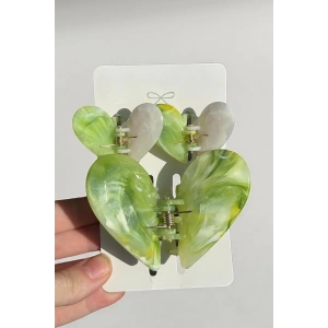 Yeşil Renk Kalp Figürlü 3lü Kemik Mandal Toka Set