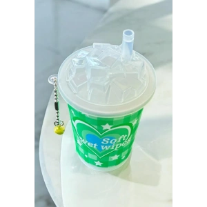 Yeşil Renk Kalp Figürlü Anahtarlık Detaylı Kutulu Islak Mendil