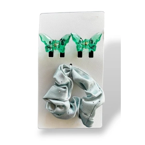 Yeşil Renk Kelebek Figürlü 2li Mandal Toka Ve Simit Toka Set