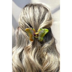 Yeşil Renk Kelebek Figürlü Taş Detaylı Kemik Mandal Toka