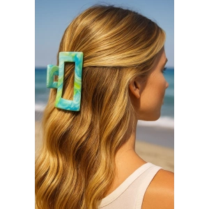 Yeşil Renk Mermer Desenli Kemik Mandal Toka