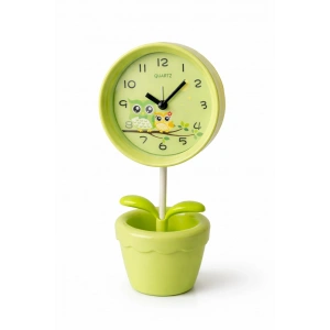 Yeşil Renk Saksı Figürlü Alarmlı Masa Saati
