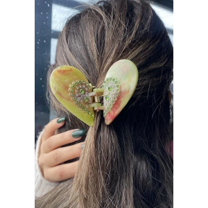 Yeşil Renk Taş Detaylı Kelebek Figürlü Kemik Mandal Toka