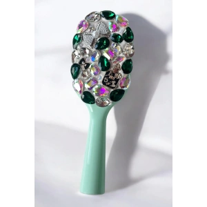 Yeşil Renk Taş Ve İnci Detaylı Saç Tarama Fırçası/ Tarak