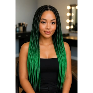 Yeşil Siyah İki Renk Ombreli Afrika Zenci Örgüsü Box Braid Sentetik Saç 60cm 100gr