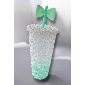 Yeşil Ve Beyaz Renk İnci Detaylı Pipetli Suluk