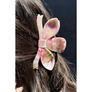 Yeşil Ve Pembe Renk Mermer Desenli Kemik Mandal Toka