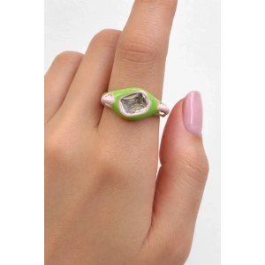 Yeşil Ve Pembe Renk Mineli Taşlı Ayarlanabilir Yüzük
