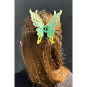 Yeşil Ve Sarı Renk Kelebek Figürlü Kemik Mandal Toka