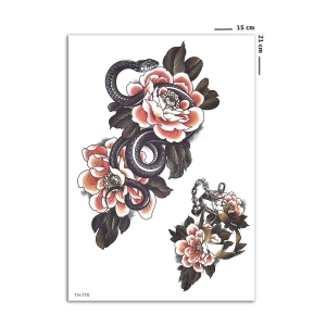 Yılan ve Gül Geçici Dövme Tattoo