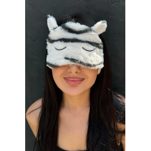 Zebra Desenli Kulak Detaylı Peluş Uyku Bandı