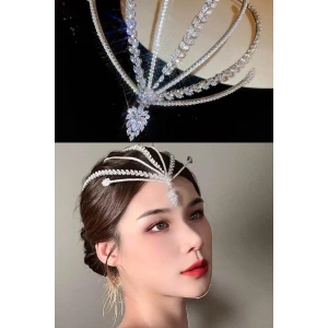 Zirkon Taşlı Gelin/Kına/Nişan/Söz Tasarım Saç Aksesuarı