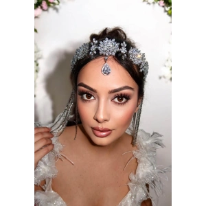 Zirkon Taşlı Gelin/Kına/Nişan/Söz Tasarım Saç Aksesuarı/Taç