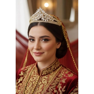 Zirkon Taşlı Gelin/Kına/Nişan/Söz Tasarım Taç