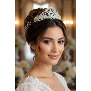 Zirkon Taşlı Gelin/Kına/Nişan/Söz Tasarım Taç