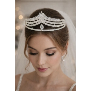 Zirkon Taşlı Gelin/Kına/Nişan/Söz Tasarım Taç