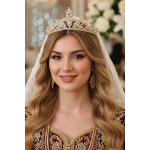 Zirkon Taşlı Gelin/Kına/Nişan/Söz Tasarım Taç