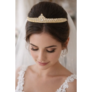 Zirkon Taşlı Gelin/Kına/Nişan/Söz Tasarım Taç