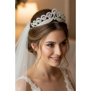 Zirkon Taşlı Gelin/Kına/Nişan/Söz Tasarım Taç