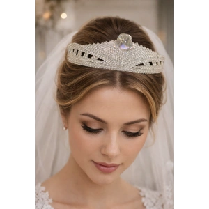 Zirkon Taşlı Gelin/Kına/Nişan/Söz Tasarım Taç