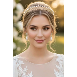 Zirkon Taşlı İnci Detaylı Gelin/Kına/Nişan/Söz Tasarım Taç
