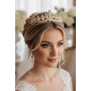 Zirkon Taşlı İnci Detaylı Gelin/Kına/Nişan/Söz Tasarım Taç