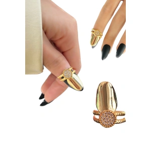 Altın Renk Ayarlanabilir Taşlı Tırnak Yüzük