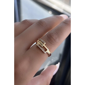 Altın Renk Taşlı Ayarlanabilir Yüzük