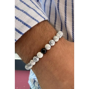 Beyaz Renk Mermer Desenli Erkek Bileklik