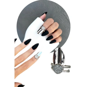 Gümüş Renk Ayarlanabilir Taşlı Tırnak Yüzük
