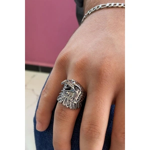 Gümüş Renk Kartal Figürlü Ayarlanabilir Erkek Yüzük