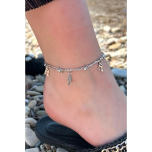 Gümüş Renk Nota Figürlü İkili Zincirli Halhal