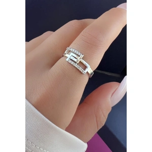 Gümüş Renk Taşlı Ayarlanabilir Yüzük