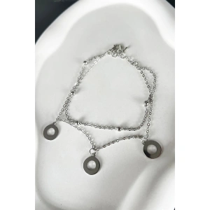 Gümüş Renk Yuvarlak Detaylı İkili Zincirli Halhal