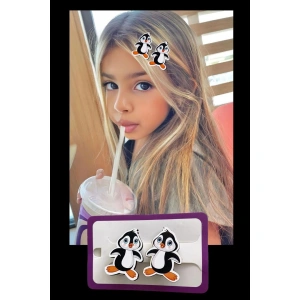 İkili Penguen Figürlü Çocuk Pens Toka Set