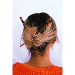 Kahverengi İkili Topuz Tokası