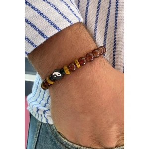 Kahverengi Renk Yin&Yang Figürlü Erkek Bileklik