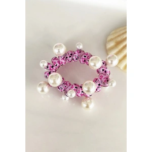 Pembe Renk İnci Detaylı Helezon Lastik Toka