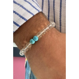 Şeffaf Renk Mavi Boncuk detaylı Erkek Bileklik