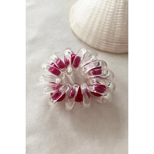 Şeffaf Renk Pembe İnci Detaylı Helezon Lastik Toka