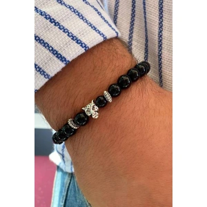 Siyah Renk Boncuk Detaylı Kaplan Figürlü Erkek Bileklik
